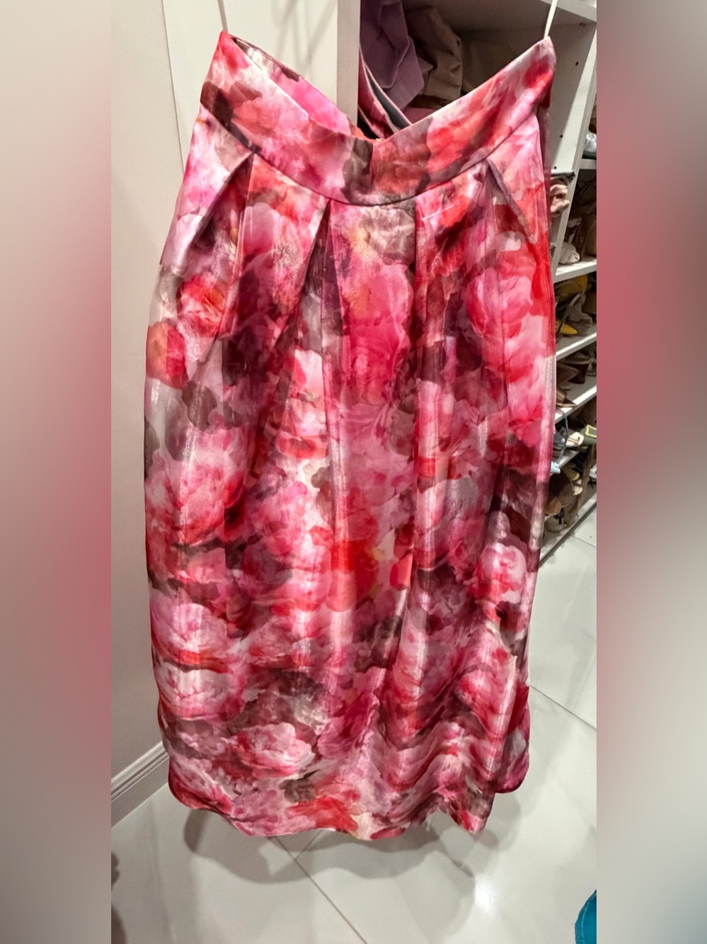 Eliza J Pink and Red Floral A-Line Midi Skirt